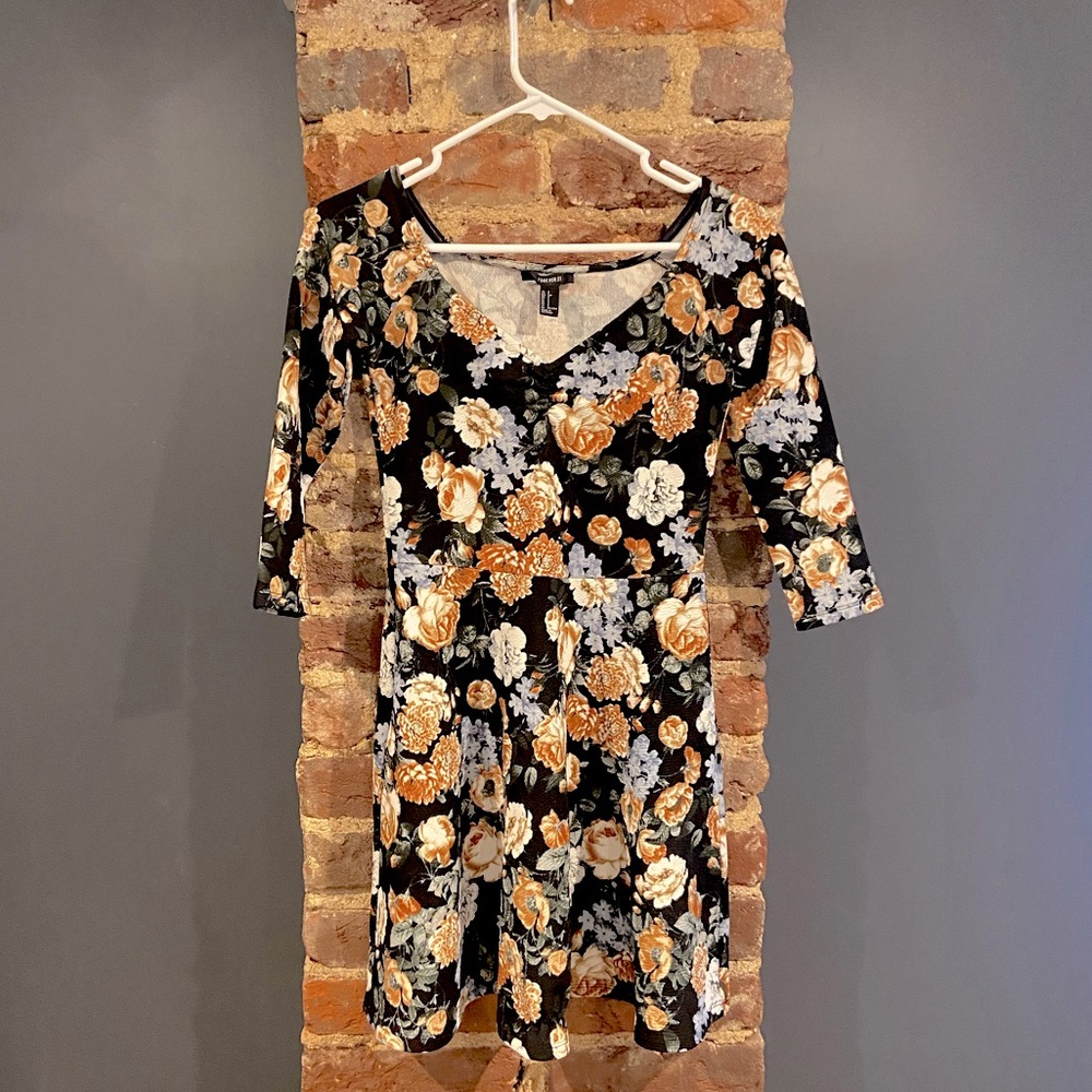 Forever 21 floral skater dress with 3/4 sleeves